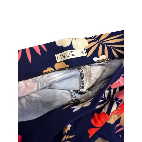 MAZE Tropical Navy Palm Print Flare Leg Pants Size L NEW NWT - Picture 7 of 8
